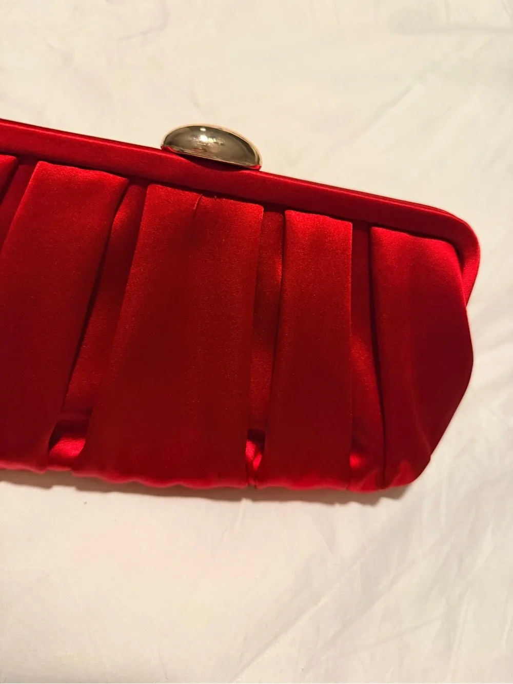 Red Satin Pleated Evening Clutch
